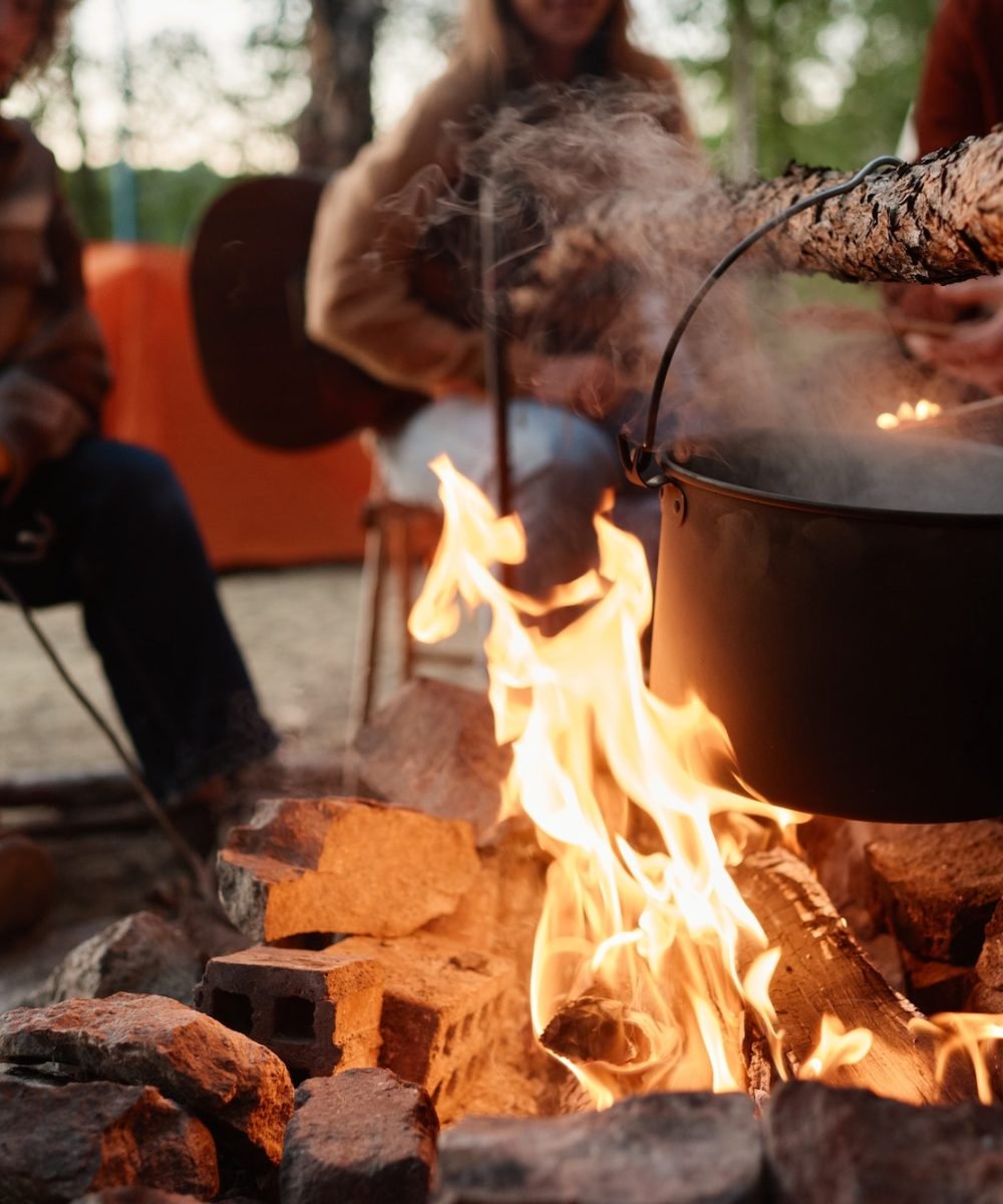 Preparing food on a fire