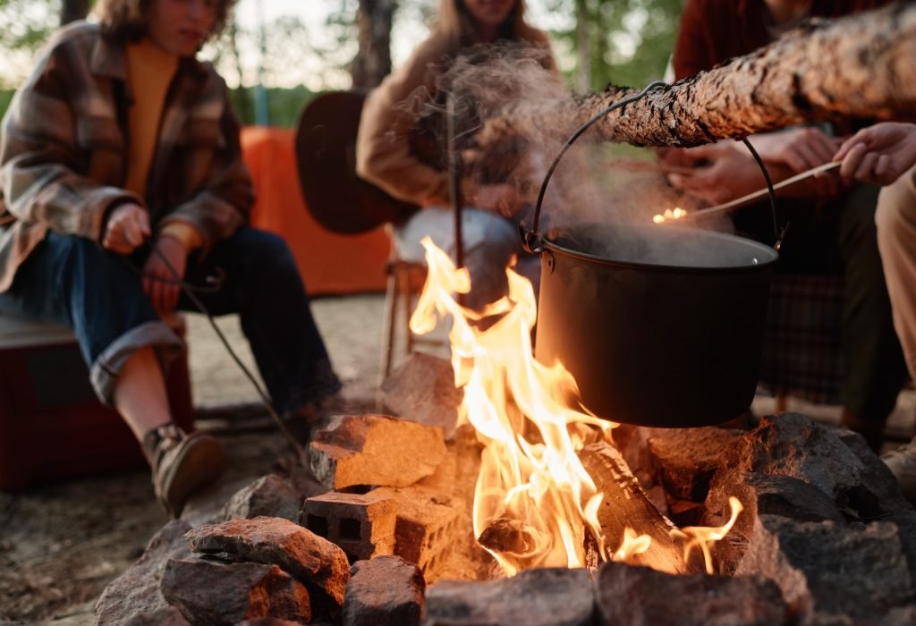 Preparing food on a fire